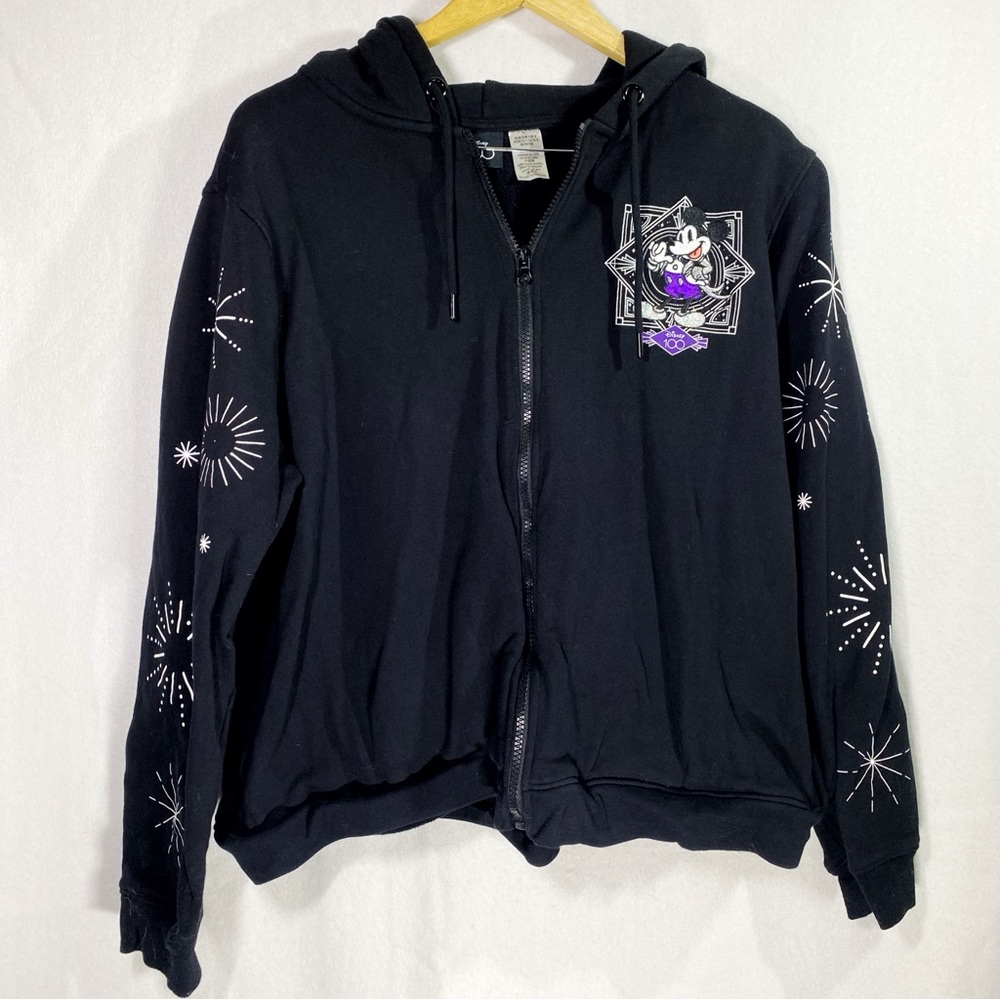 Disney 100th Anniversary Size Large Full Zip Hoodie Black Sweatshirt 1X